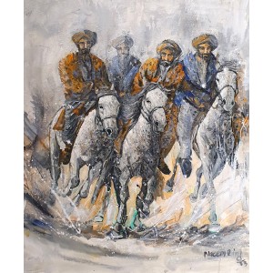 Naeem Rind, 24 x 30 Inch, Acrylic on Canvas, Buzkashi Painting, AC-NAR-013